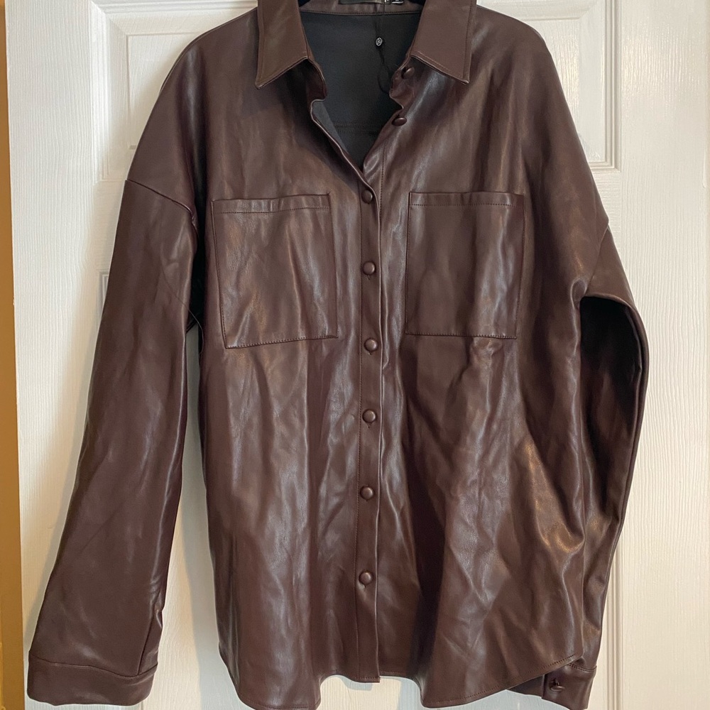 Missguided Dark Brown Leather Jacket